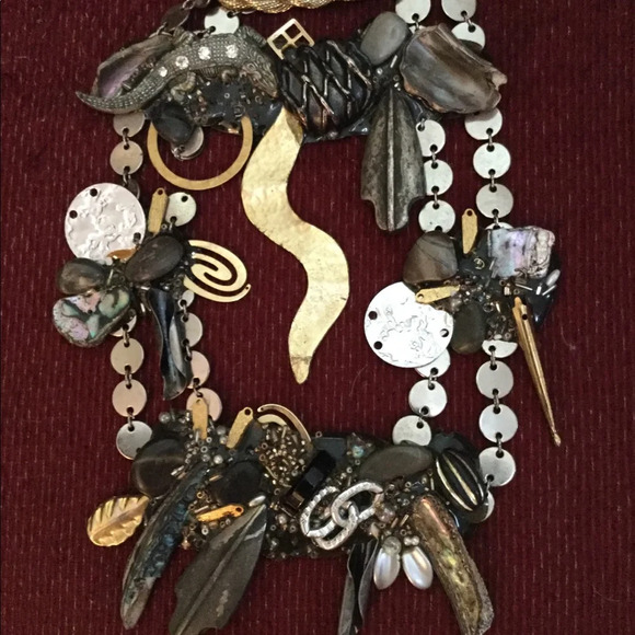 Vintage Steampunk Up cycled Silver Gold Metal Beaded Bib Rope Necklace XL, NEW - Picture 8 of 8